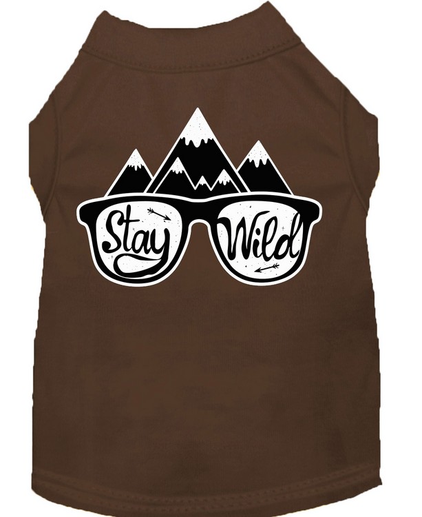 Stay Wild Screen Print Dog Shirt Brown XS